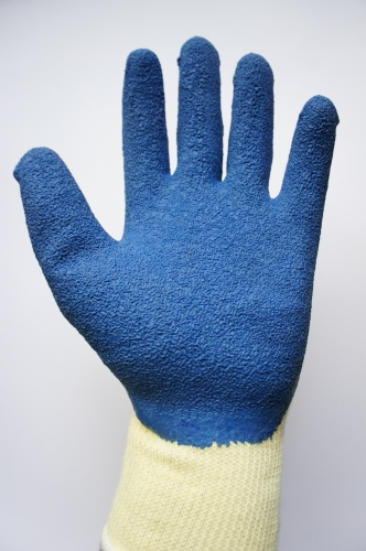 Перчатки акриловые  облитые синим вспененным латексом с начёсом #300  10/480  У20